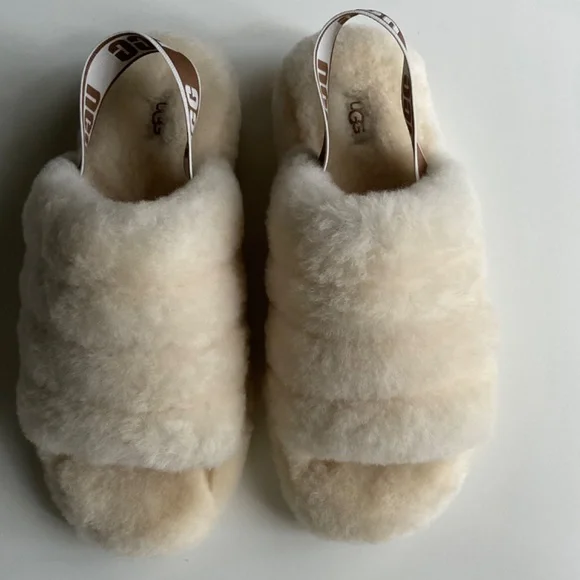 SOLD - UGG Fluff Yeah Shearling Slingback Sandal in Natural Sz 9 - Picture 9 of 9